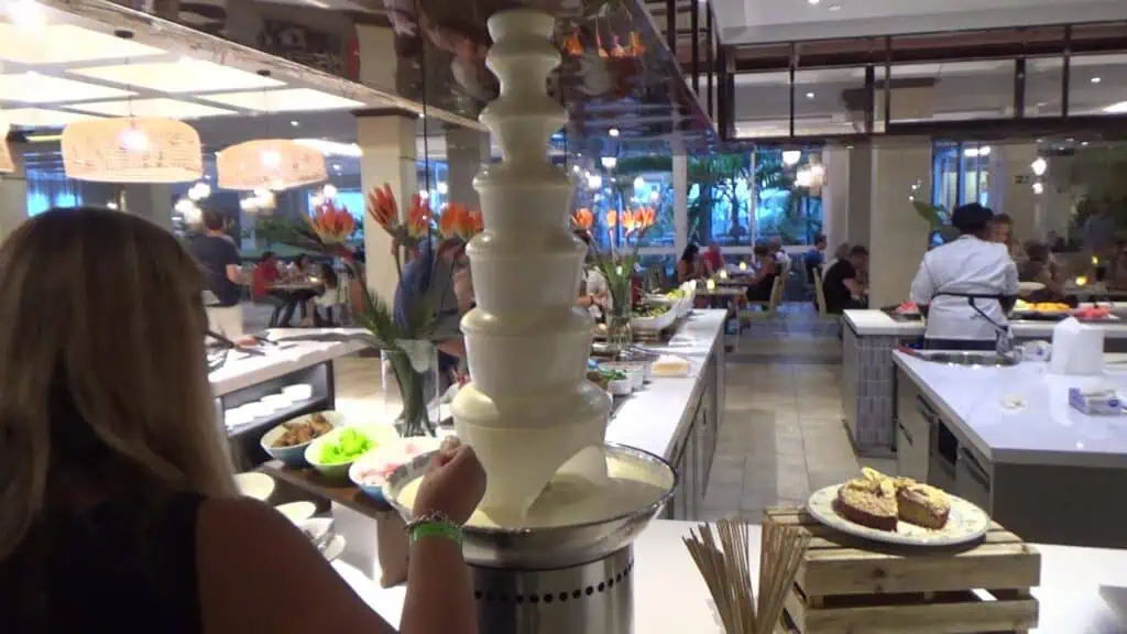 White chocolate fountain at the Fuerteventura Princess Hotel